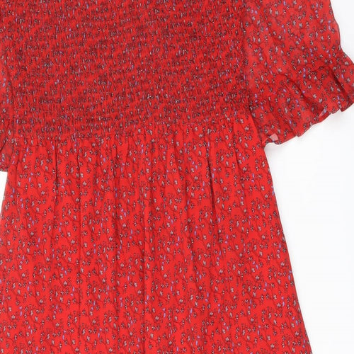 Finery Womens Red Floral Polyester A-Line Size 16 Mock Neck Pullover