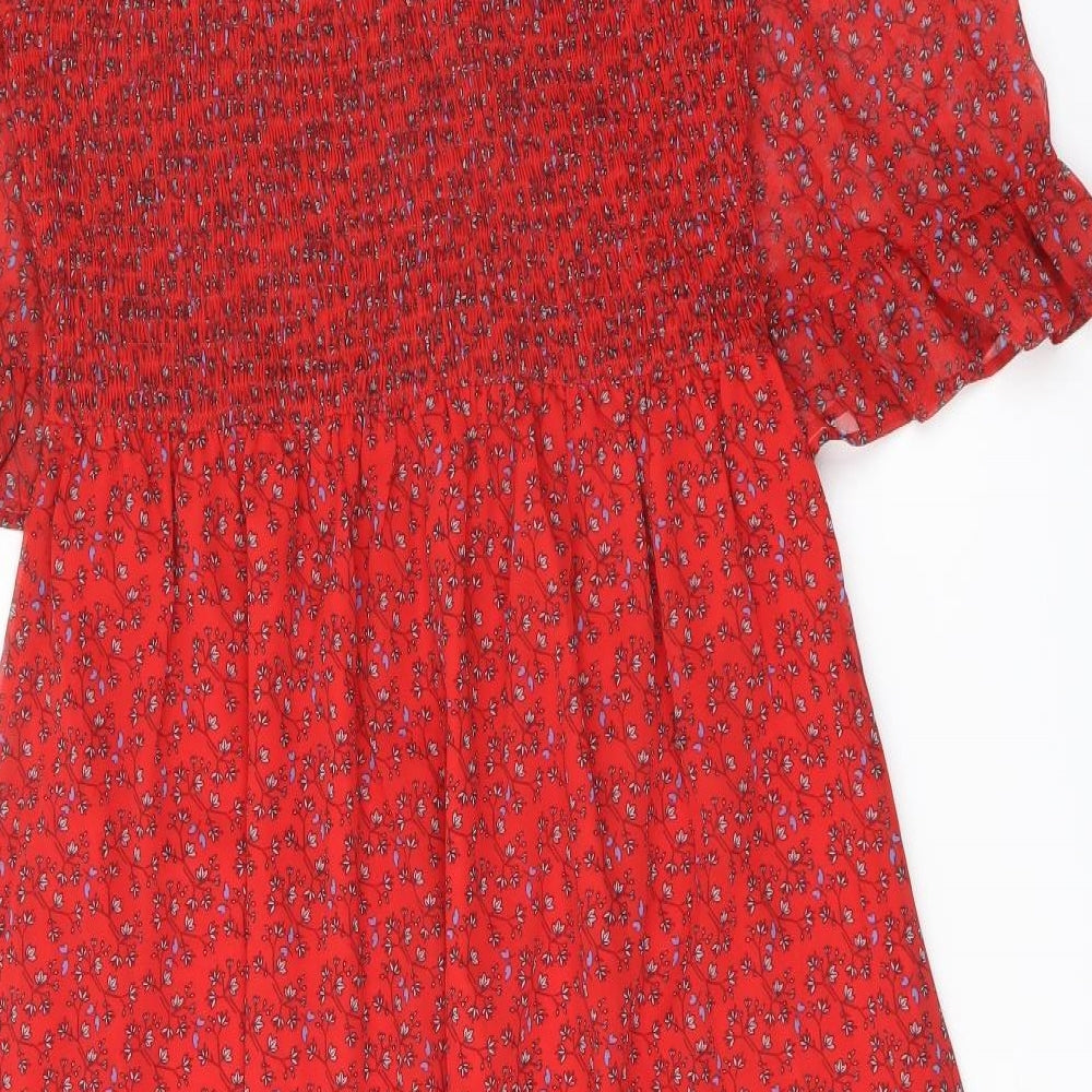 Finery Womens Red Floral Polyester A-Line Size 16 Mock Neck Pullover
