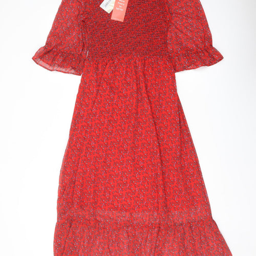 Finery Womens Red Floral Polyester A-Line Size 8 Mock Neck Pullover