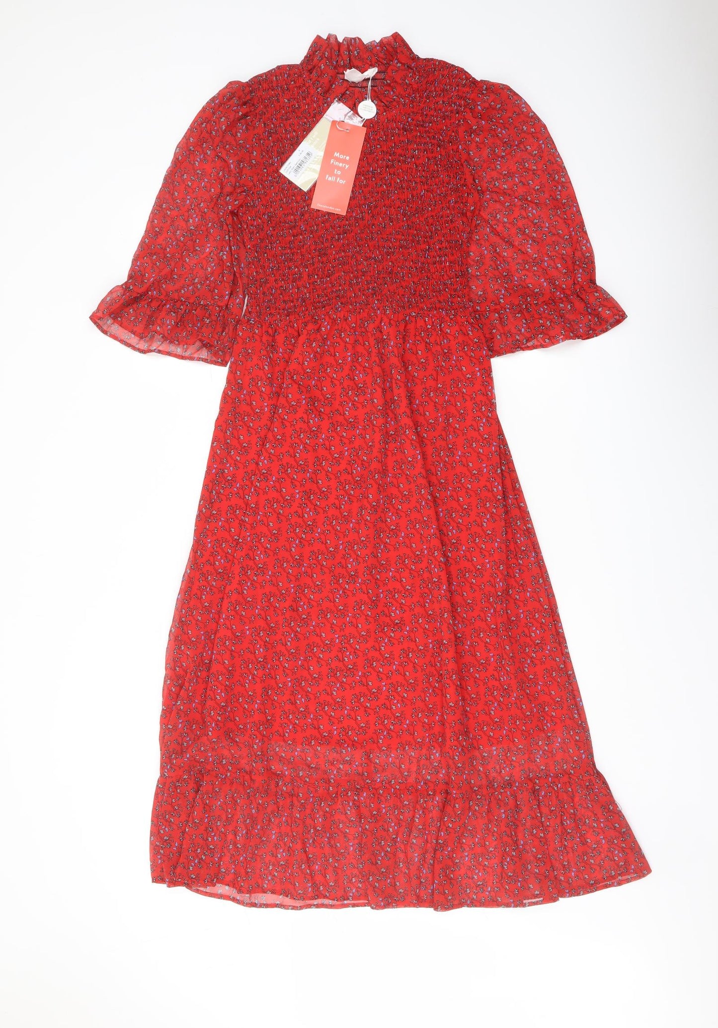 Finery Womens Red Floral Polyester A-Line Size 8 Mock Neck Pullover