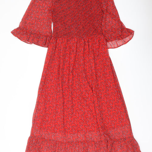 Finery Womens Red Floral Polyester A-Line Size 8 Mock Neck Pullover