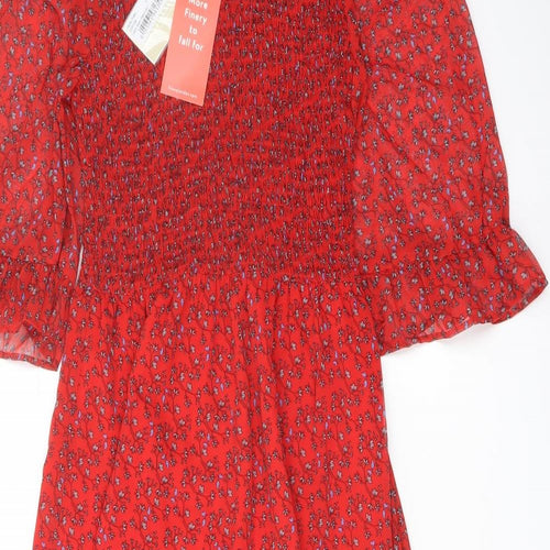 Finery Womens Red Floral Polyester A-Line Size 8 Mock Neck Pullover