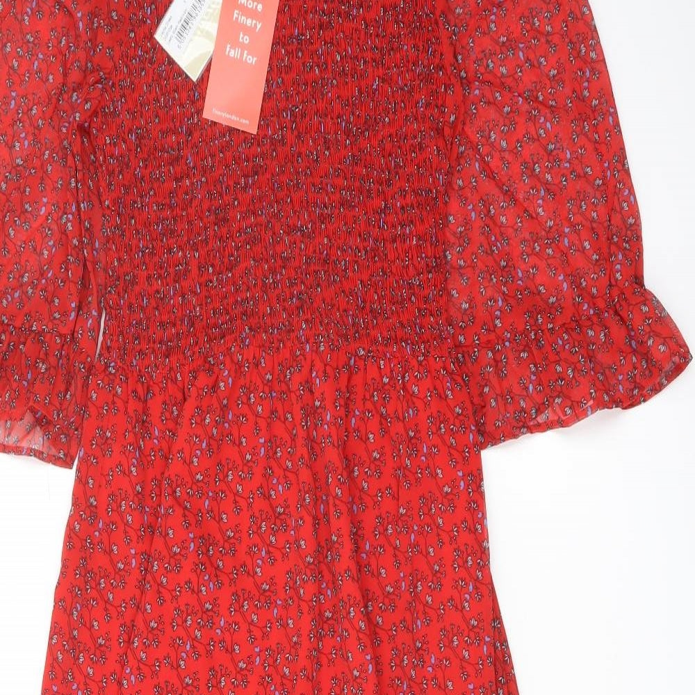 Finery Womens Red Floral Polyester A-Line Size 8 Mock Neck Pullover