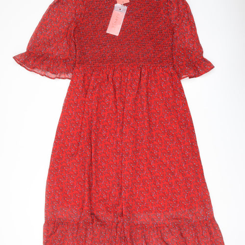 Finery1 Womens Red Floral Polyester A-Line Size 16 Mock Neck Pullover