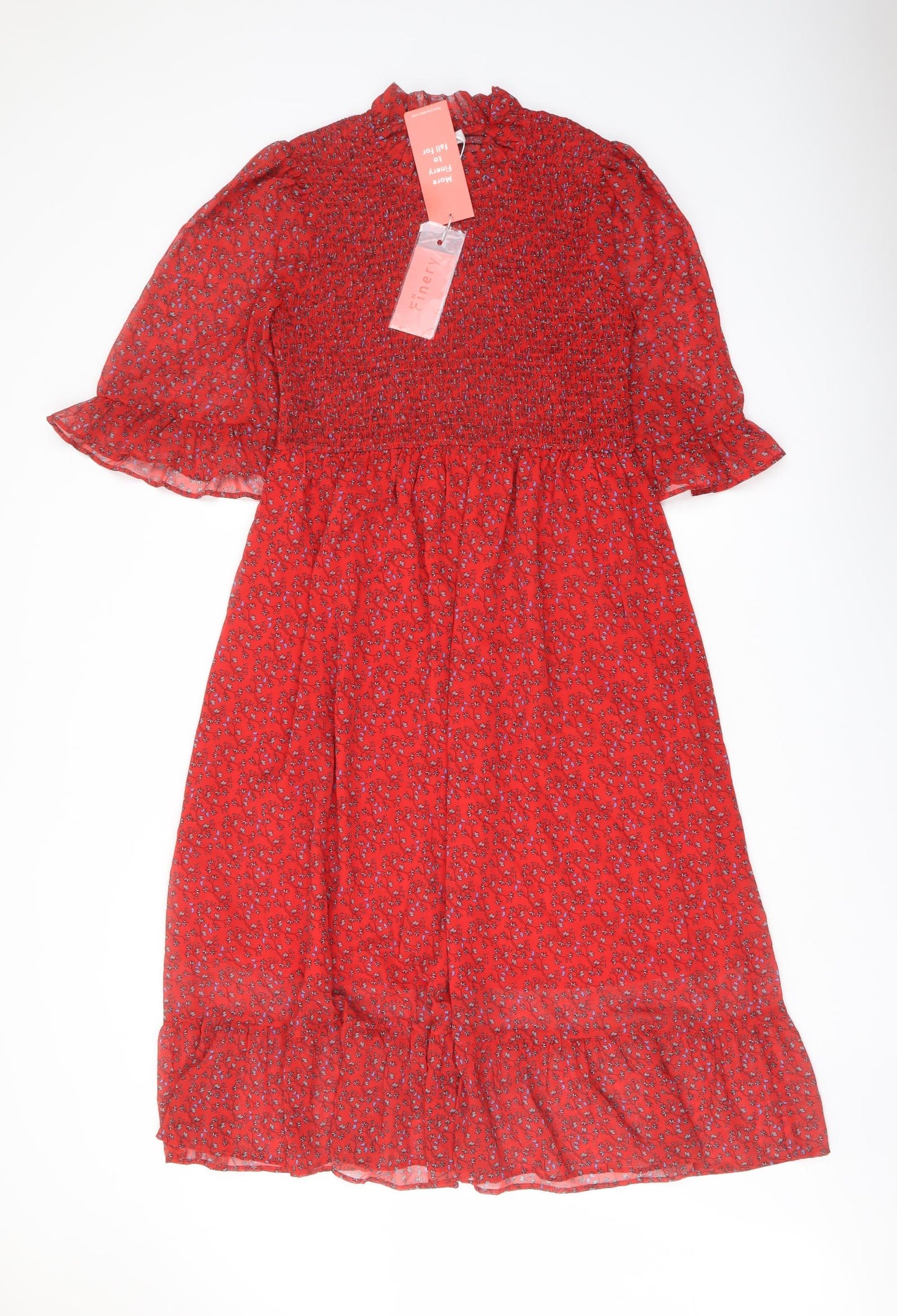 Finery1 Womens Red Floral Polyester A-Line Size 16 Mock Neck Pullover
