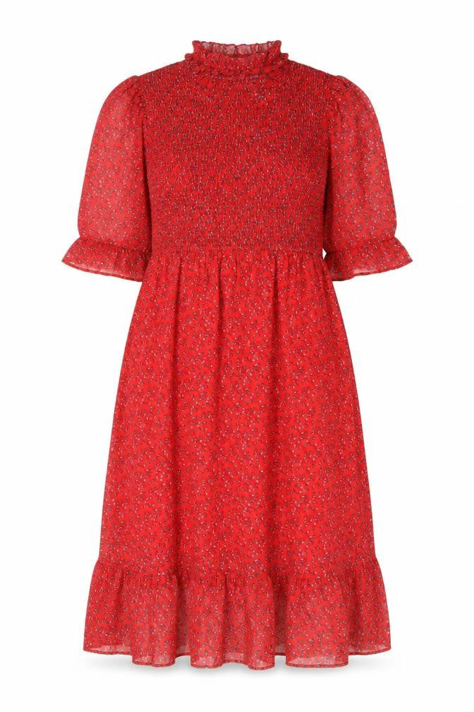 Front view of Finery1 women’s red floral polyester a-line, size UK 16, mock neck pullover
