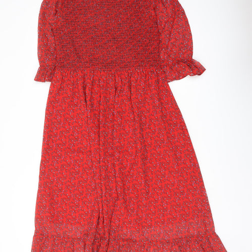 Finery1 Womens Red Floral Polyester A-Line Size 16 Mock Neck Pullover