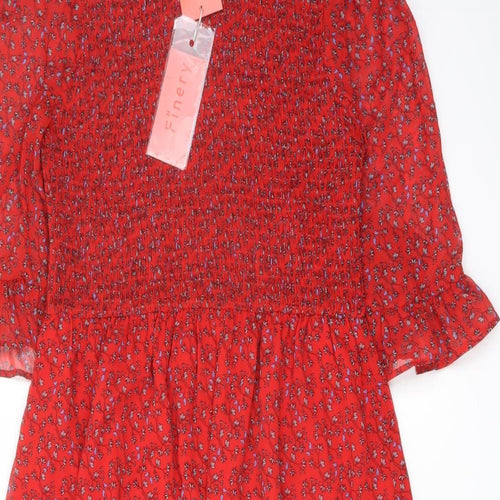 Finery1 Womens Red Floral Polyester A-Line Size 16 Mock Neck Pullover