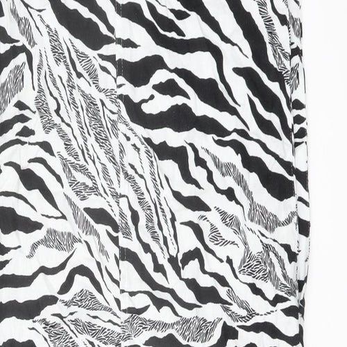 Marks and Spencer Womens White Animal Print Linen Trapeze & Swing Size 6 Round Neck Button