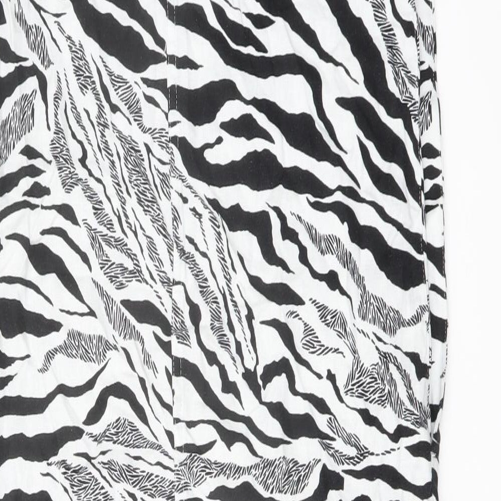 Marks and Spencer Womens White Animal Print Linen Trapeze & Swing Size 6 Round Neck Button