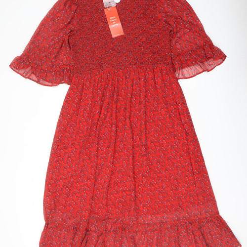 Finery Womens Red Floral Polyester A-Line Size 16 Mock Neck Pullover