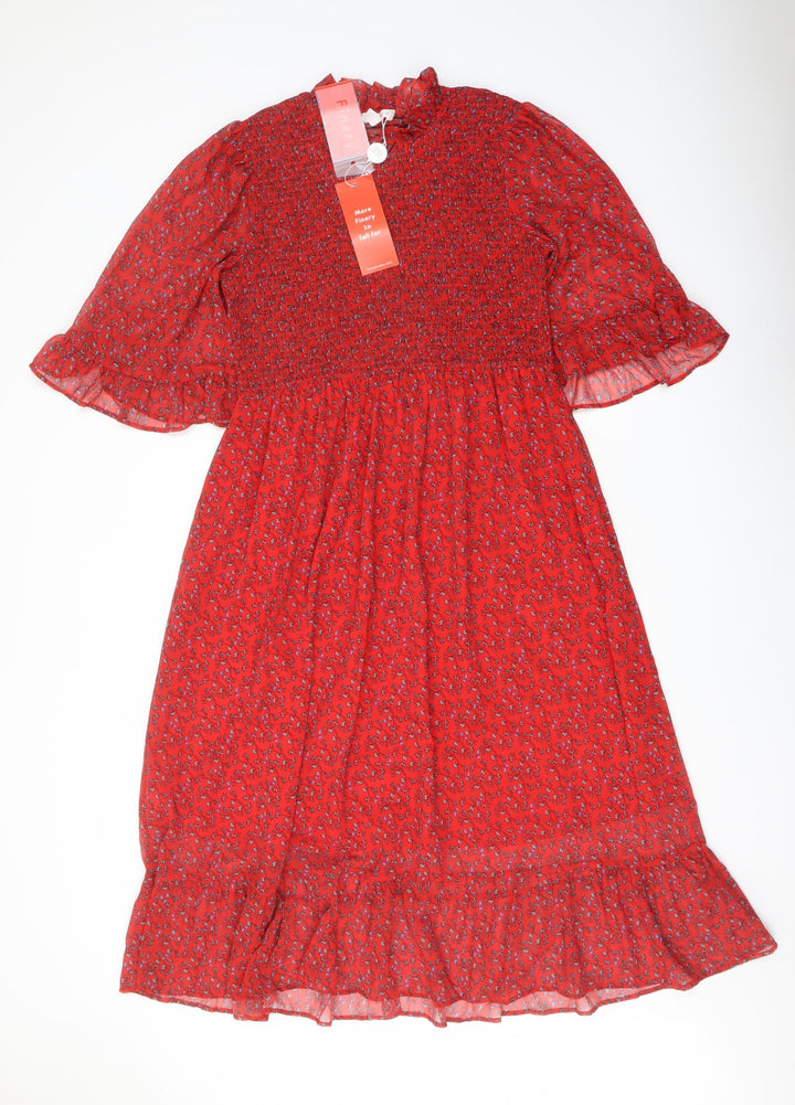 Finery Womens Red Floral Polyester A-Line Size 16 Mock Neck Pullover