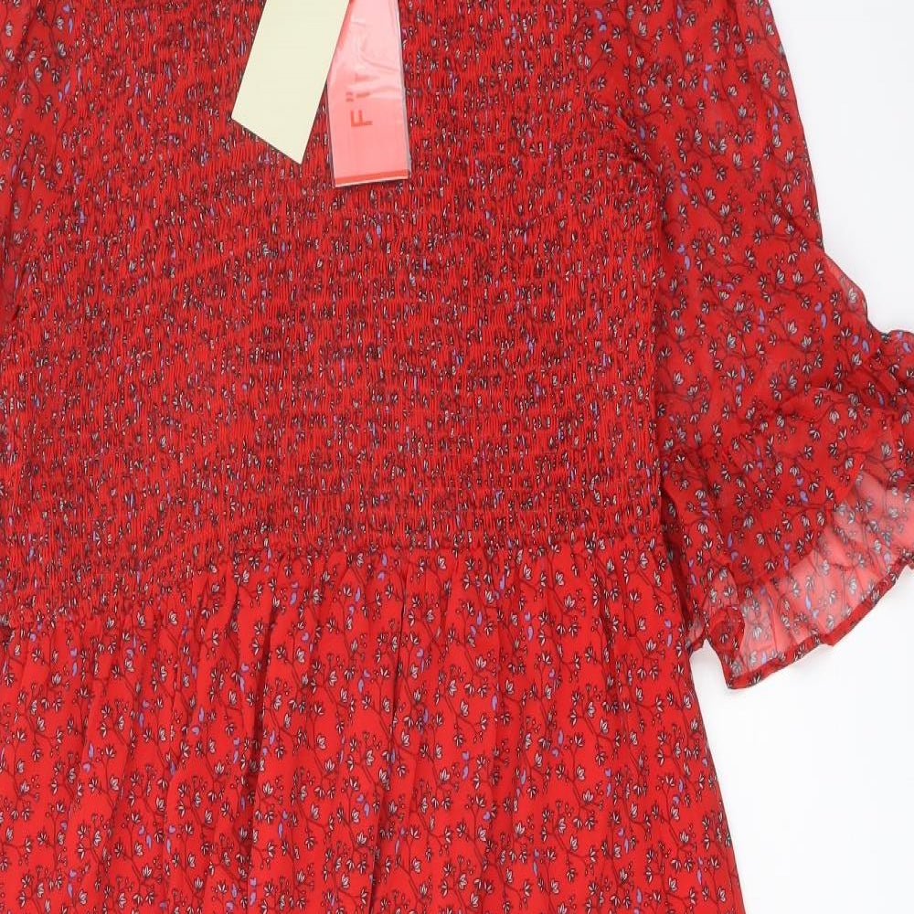 Finery Womens Red Floral Polyester A-Line Size 18 Mock Neck Pullover