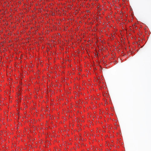 Finery Womens Red Floral Polyester A-Line Size 18 Mock Neck Pullover