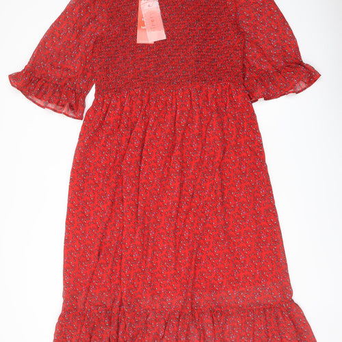 Finery Womens Red Floral Polyester A-Line Size 18 Mock Neck Pullover
