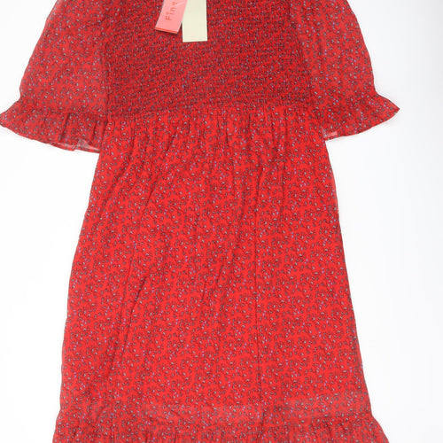 Finery Womens Red Floral Polyester A-Line Size 16 Mock Neck Pullover