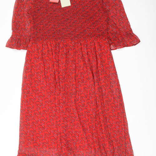 Finery Womens Red Floral Polyester A-Line Size 16 Mock Neck Pullover