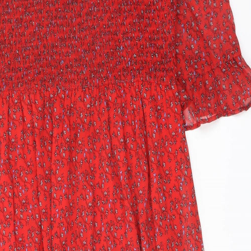 Finery Womens Red Floral Polyester A-Line Size 16 Mock Neck Pullover