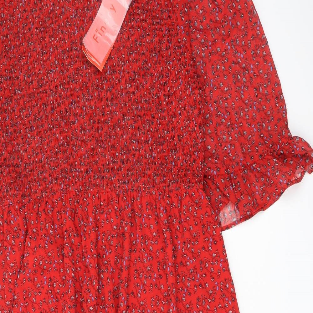 Finery Womens Red Floral Polyester A-Line Size 18 Mock Neck Pullover