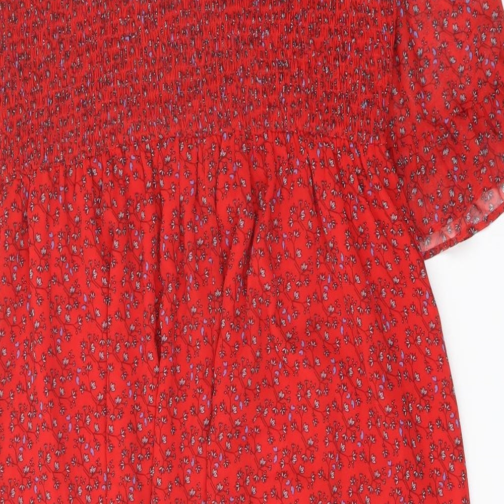 Finery Womens Red Floral Polyester A-Line Size 18 Mock Neck Pullover