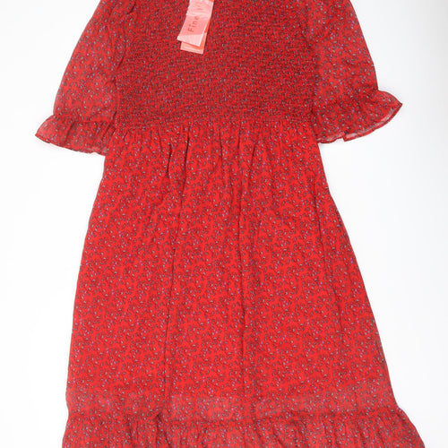 Finery Womens Red Floral Polyester A-Line Size 18 Mock Neck Pullover