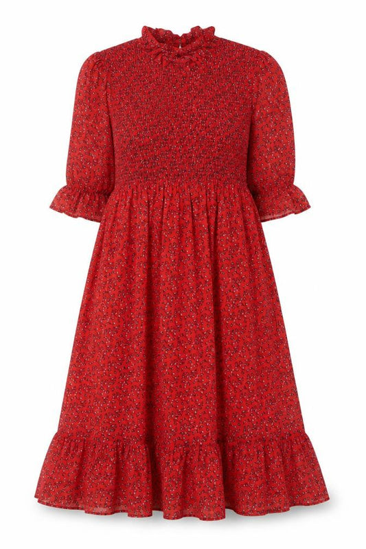 Front view of Finery women’s red floral polyester a-line, size UK 18, mock neck pullover