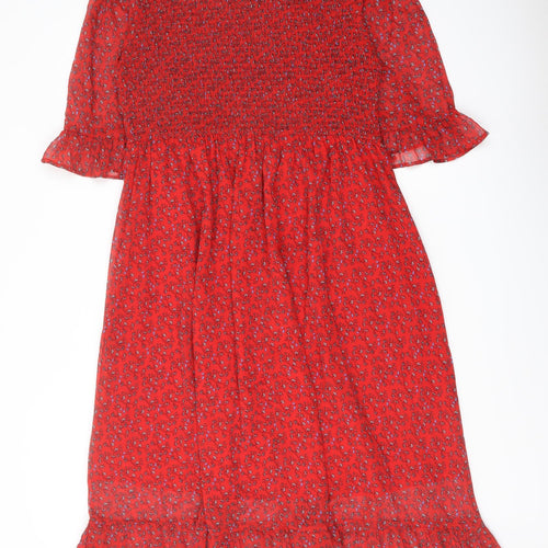Finery Womens Red Floral Polyester A-Line Size 18 Mock Neck Pullover