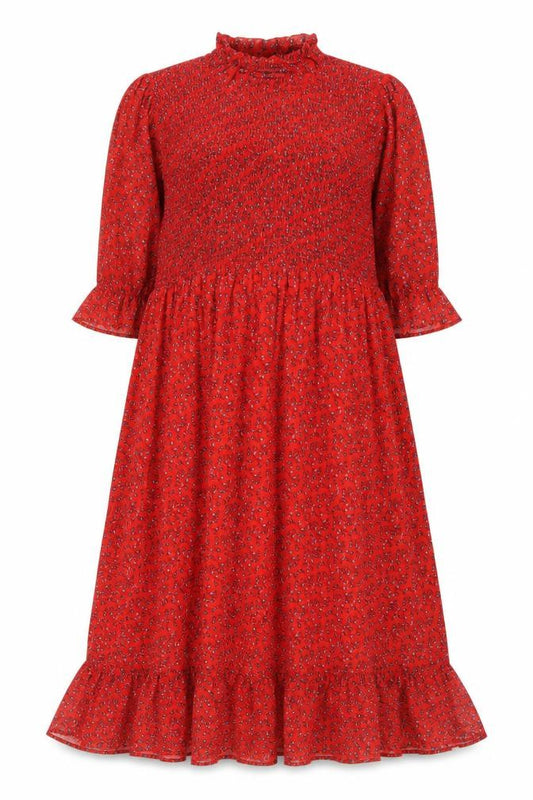 Front view of Finery women’s red floral polyester a-line, size UK 18, mock neck pullover