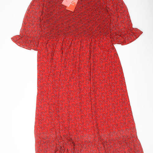 Finery Womens Red Floral Polyester A-Line Size 18 Mock Neck Pullover