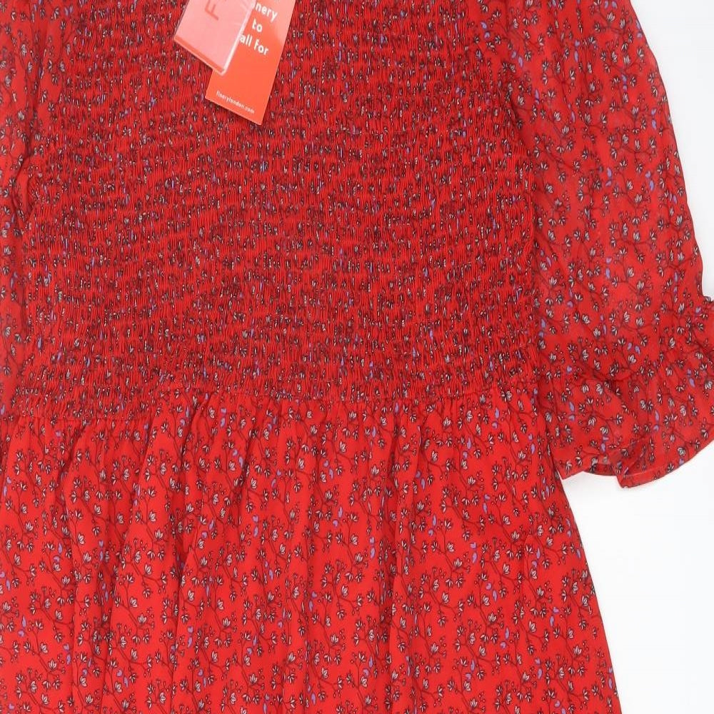 Finery Womens Red Floral Polyester A-Line Size 18 Mock Neck Pullover