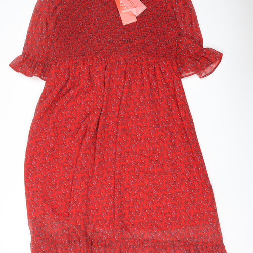 Finery Womens Red Floral Polyester A-Line Size 18 Mock Neck Pullover