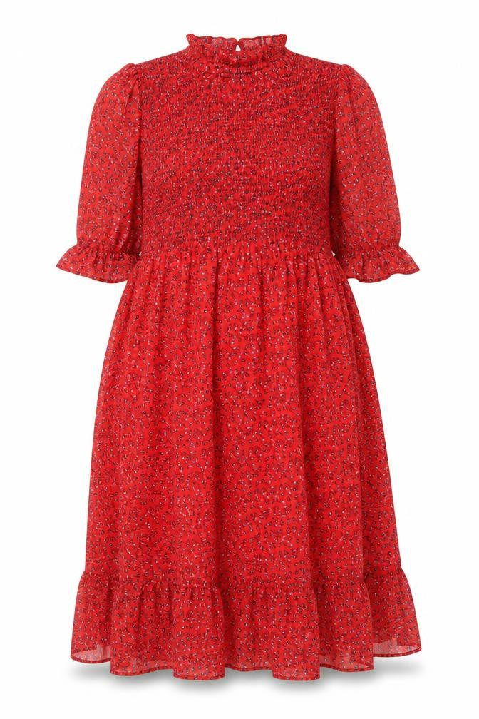 Front view of Finery women’s red floral polyester a-line, size UK 18, mock neck pullover