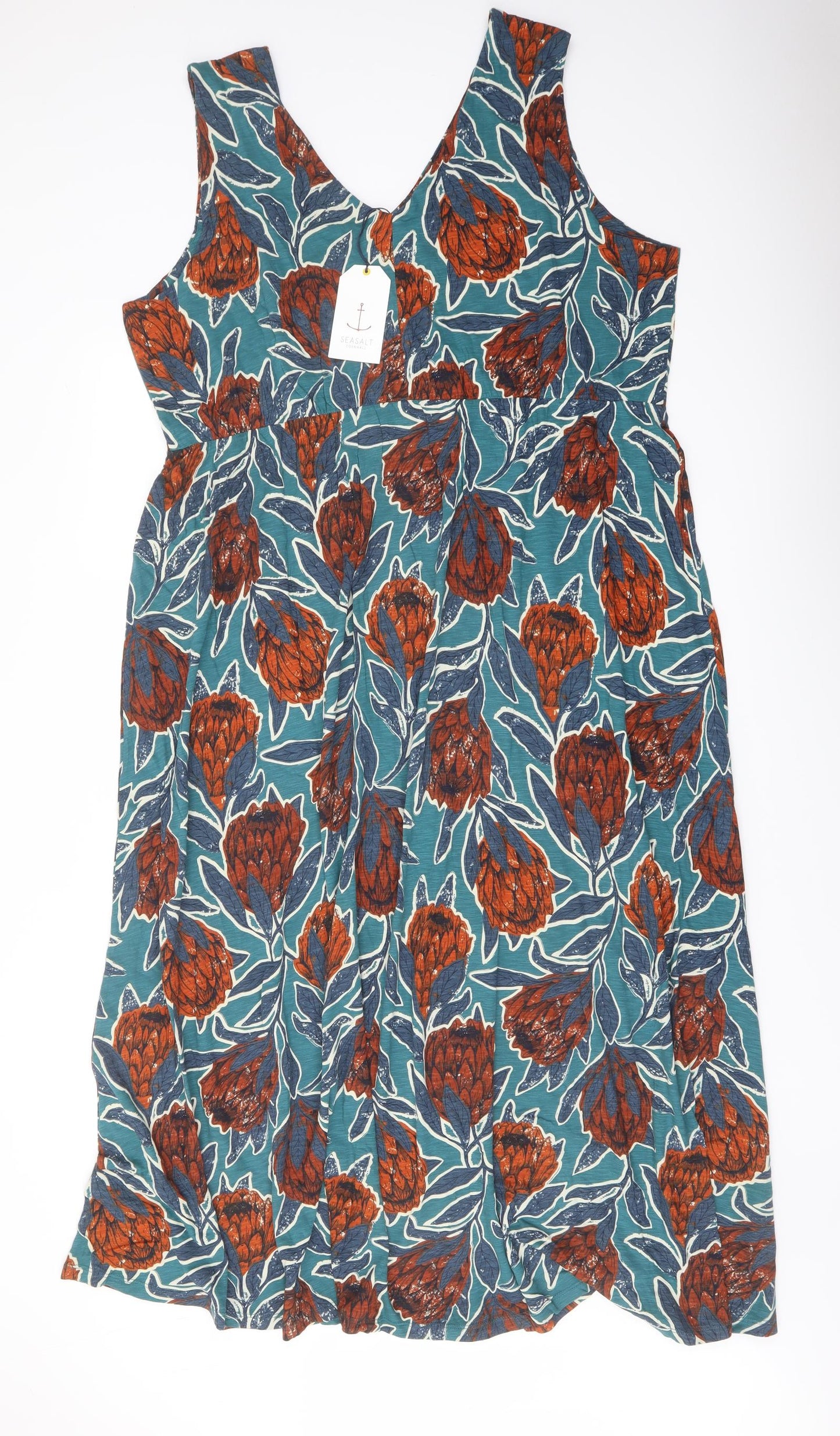 Seasalt Womens Multicoloured Floral Cotton A-Line Size 22 V-Neck Pullover