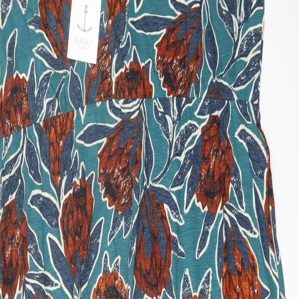 Seasalt Womens Multicoloured Floral Cotton A-Line Size 22 V-Neck Pullover