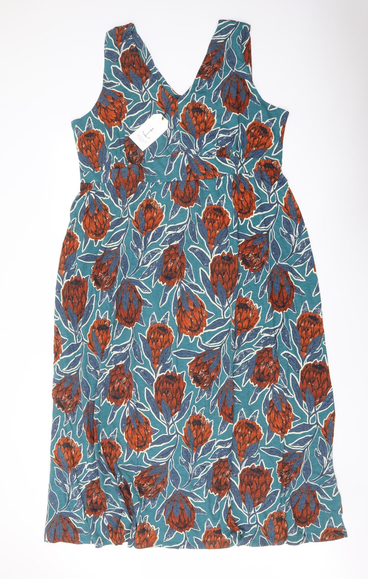 Seasalt Womens Multicoloured Floral Cotton A-Line Size 22 V-Neck Pullover