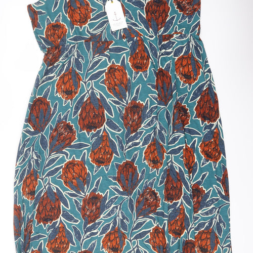 Seasalt Womens Multicoloured Floral Cotton A-Line Size 22 V-Neck Pullover