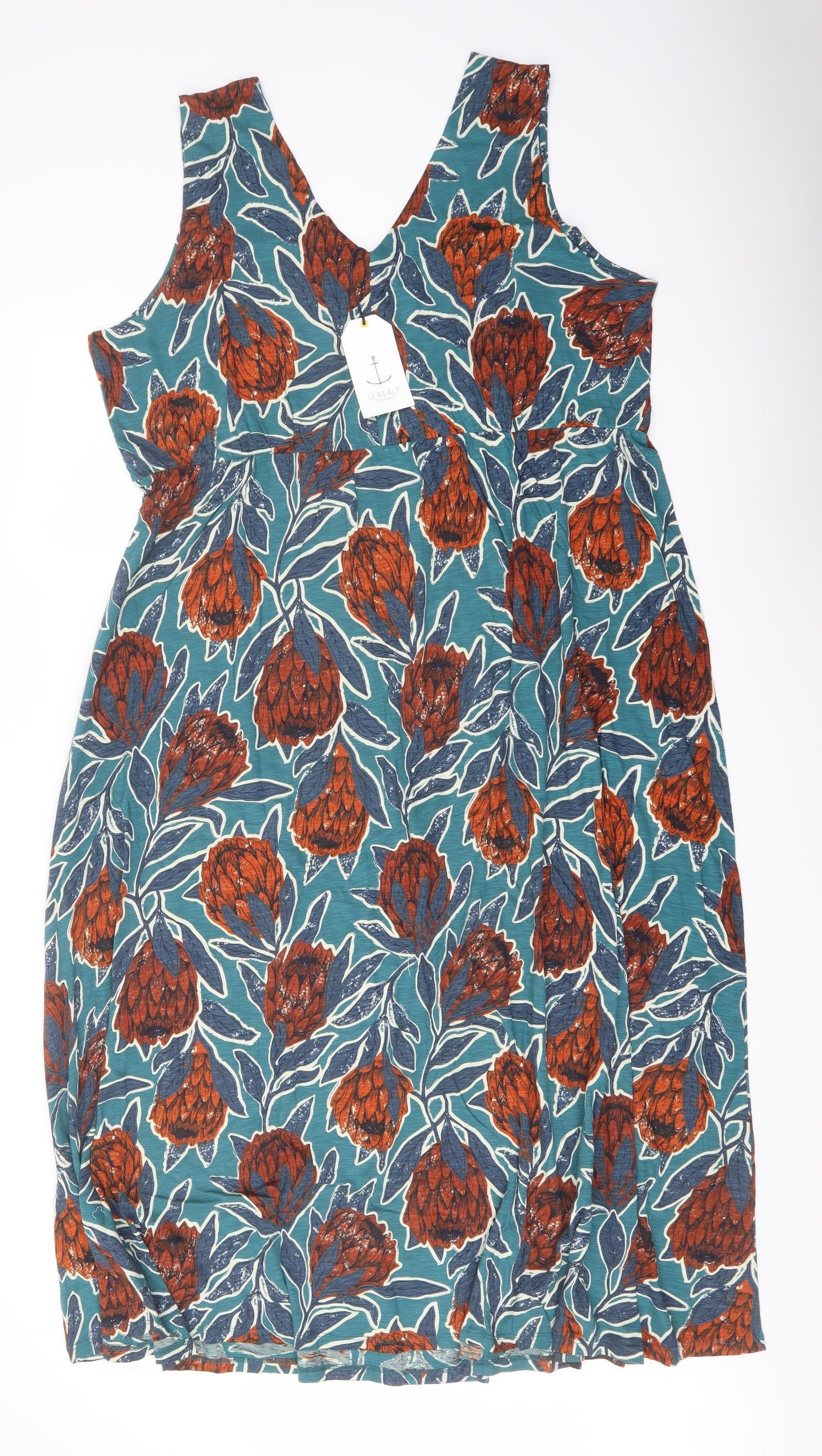 Seasalt Womens Multicoloured Floral Cotton A-Line Size 22 V-Neck Pullover