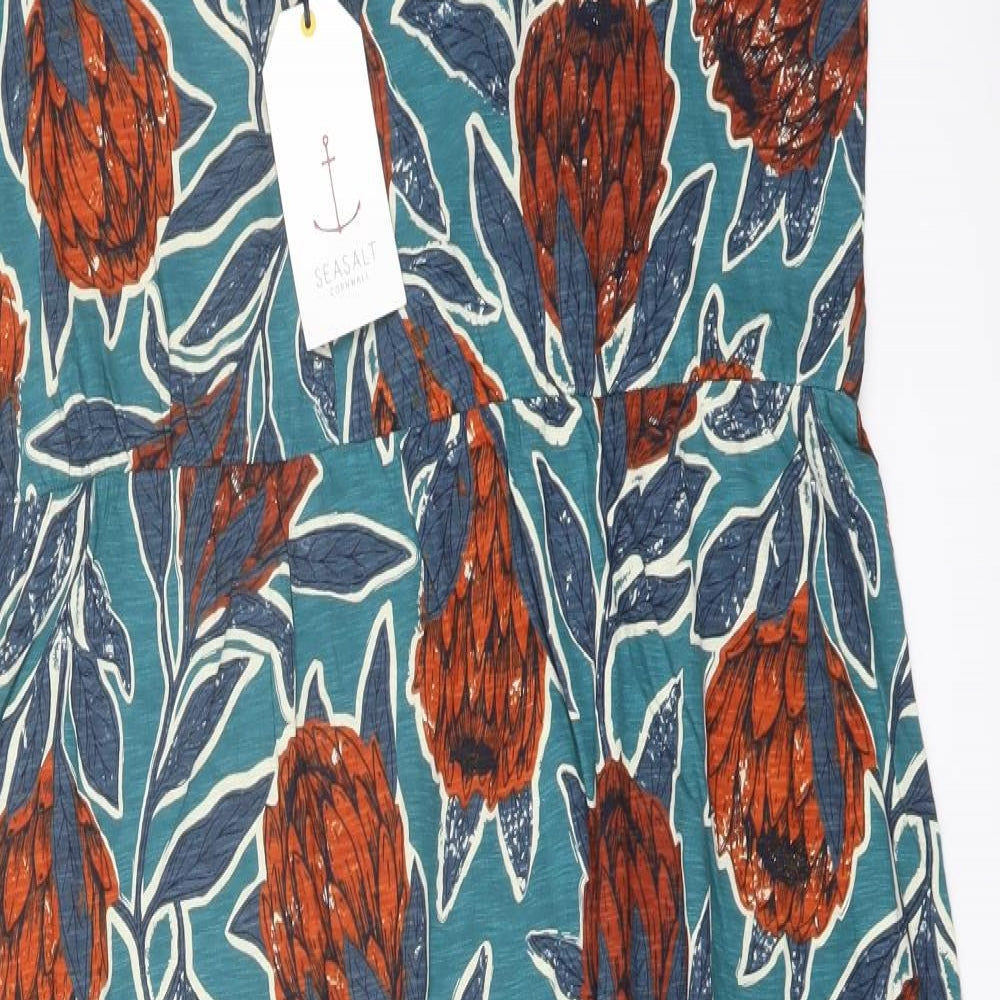 Seasalt Womens Multicoloured Floral Cotton A-Line Size 22 V-Neck Pullover