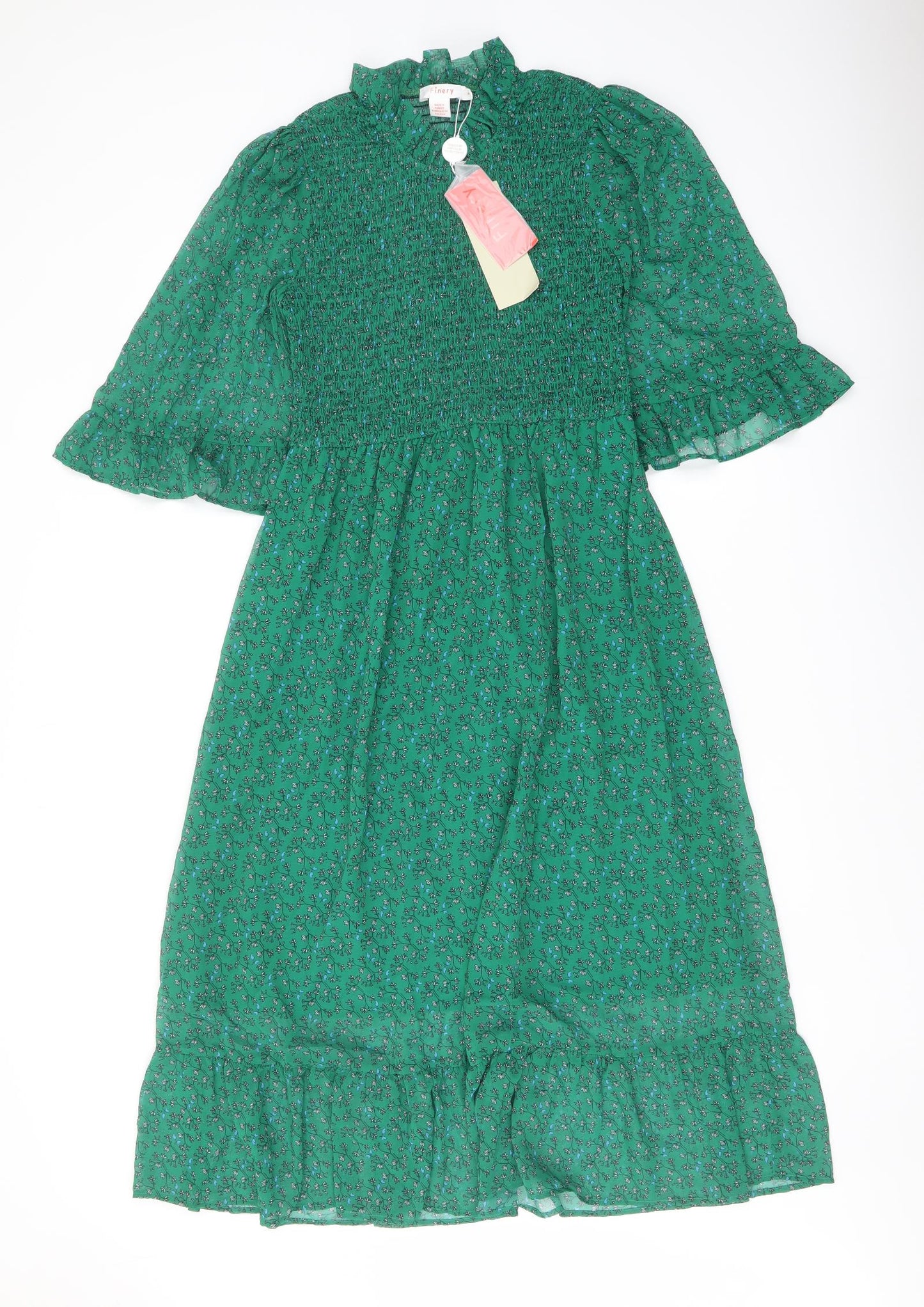 Finery Womens Green Floral Polyester A-Line Size 10 Mock Neck Pullover