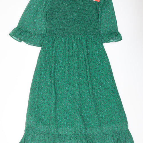 Finery Womens Green Floral Polyester A-Line Size 10 Mock Neck Pullover