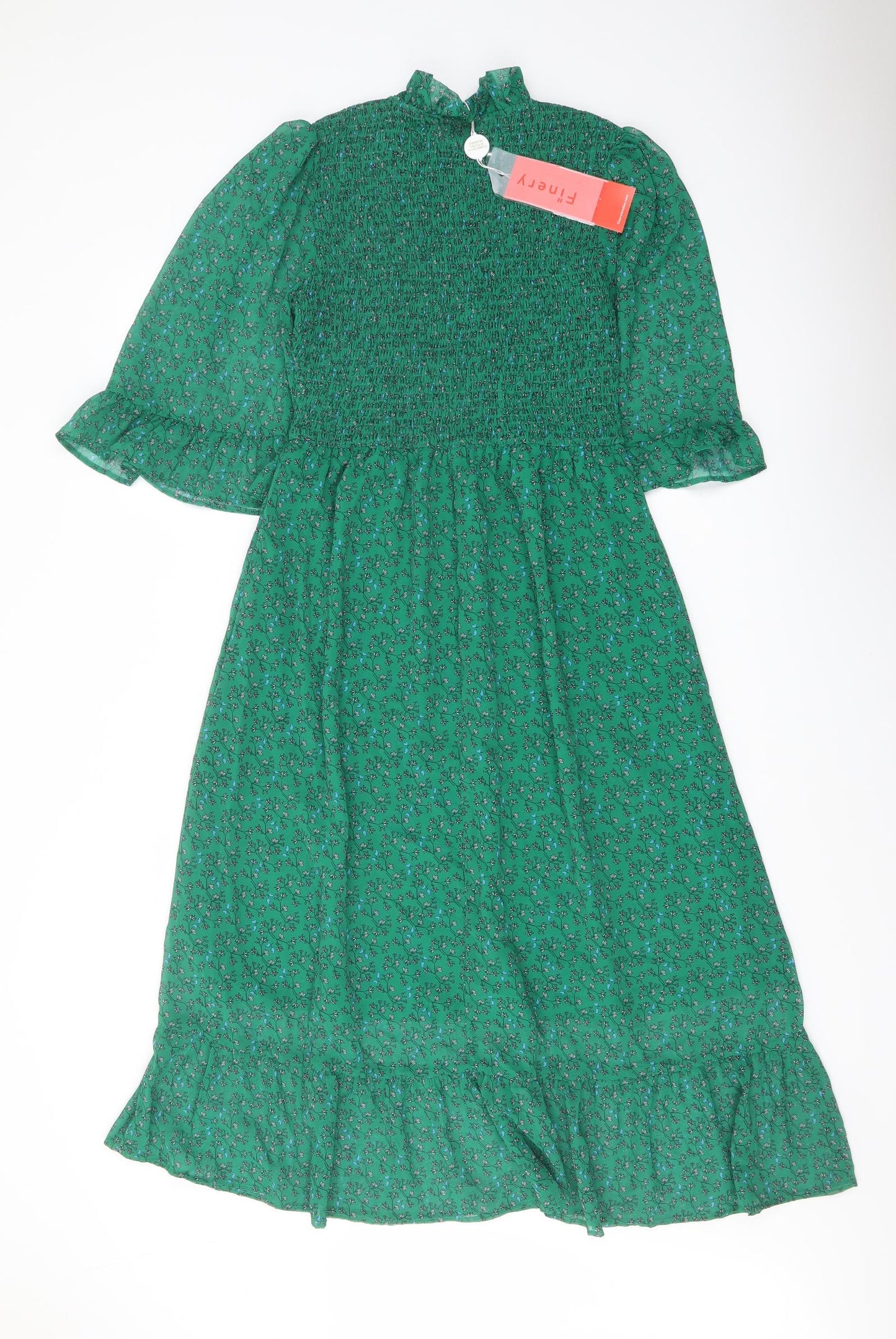 Finery Womens Green Floral Polyester A-Line Size 10 Mock Neck Pullover