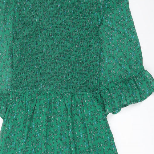 Finery Womens Green Floral Polyester A-Line Size 10 Mock Neck Pullover