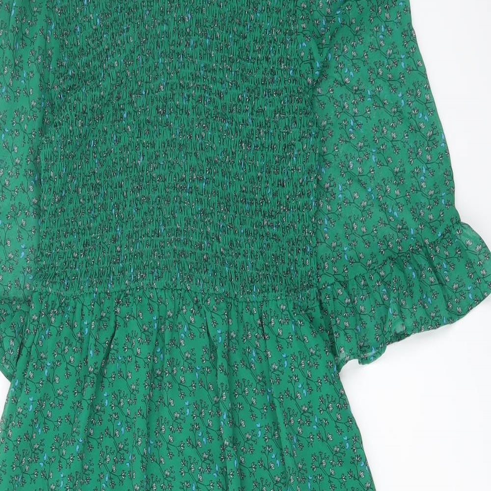 Finery Womens Green Floral Polyester A-Line Size 10 Mock Neck Pullover