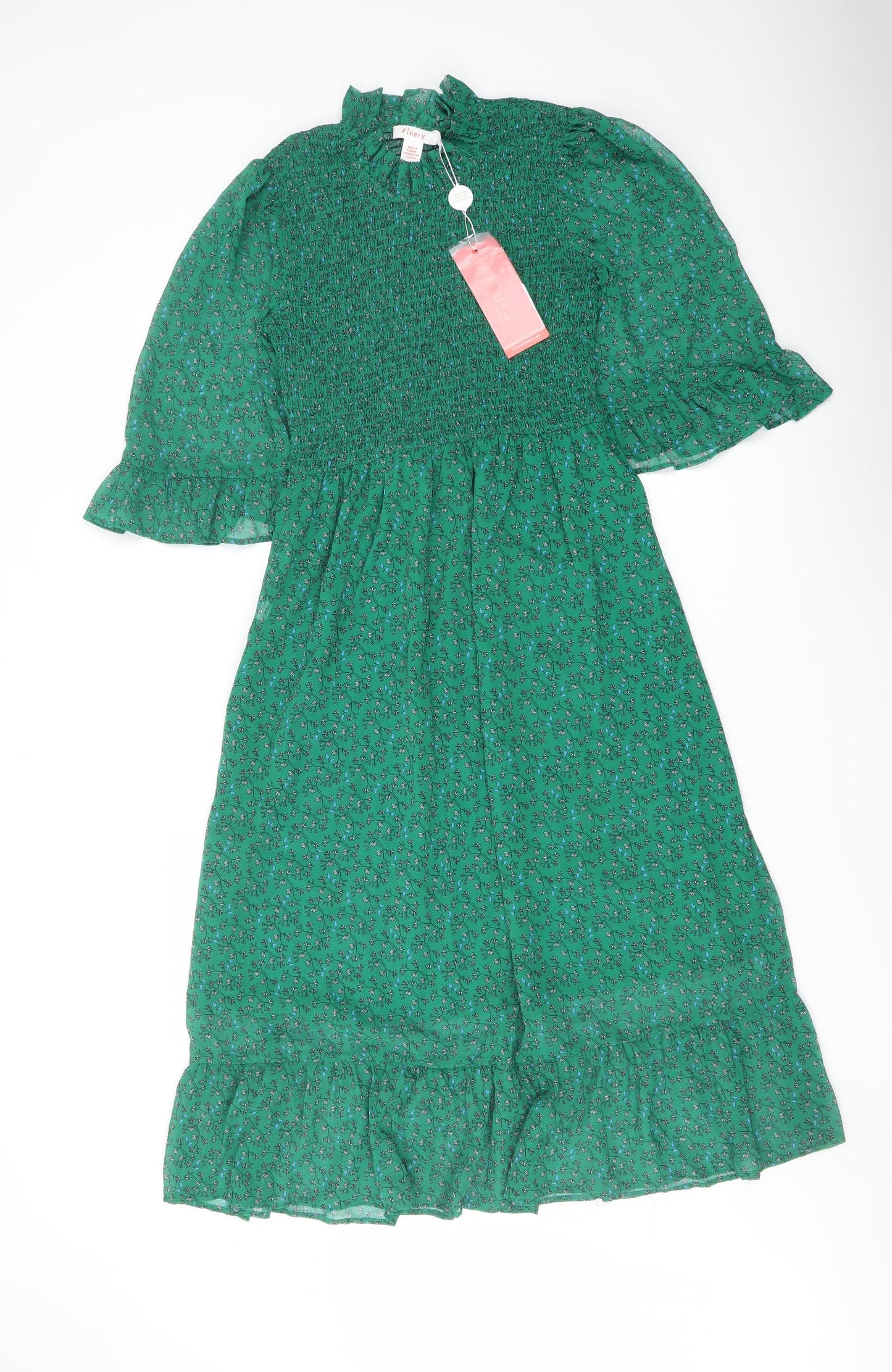 Finery Womens Green Floral Polyester A-Line Size 10 Mock Neck Pullover