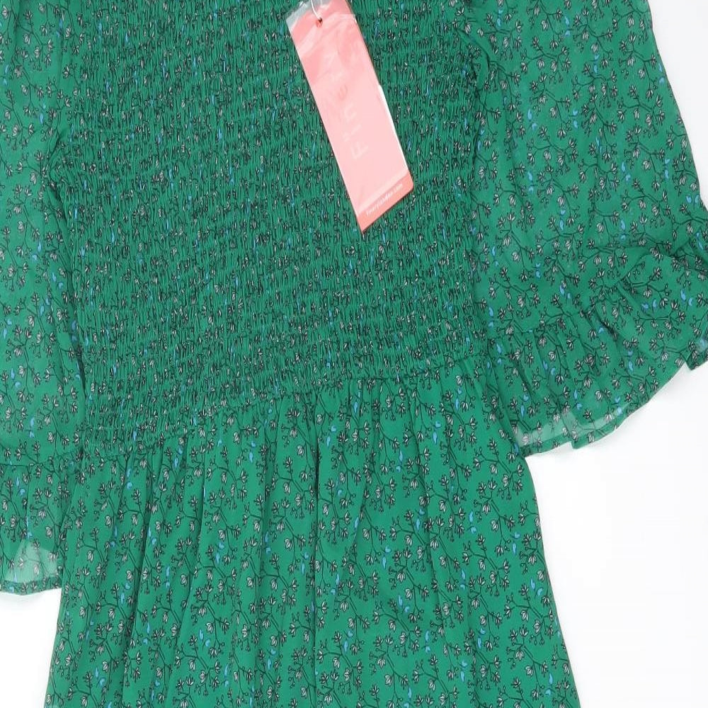 Finery Womens Green Floral Polyester A-Line Size 10 Mock Neck Pullover