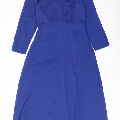 Marks and Spencer Womens Blue Polyester A-Line Size 6 Mock Neck Zip