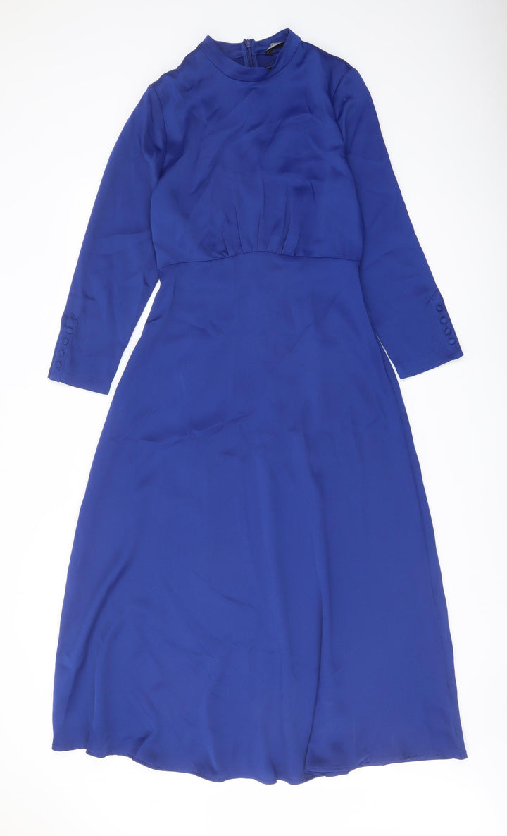 Marks and Spencer Womens Blue Polyester A-Line Size 6 Mock Neck Zip