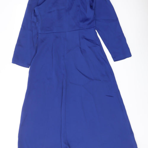 Marks and Spencer Womens Blue Polyester A-Line Size 6 Mock Neck Zip