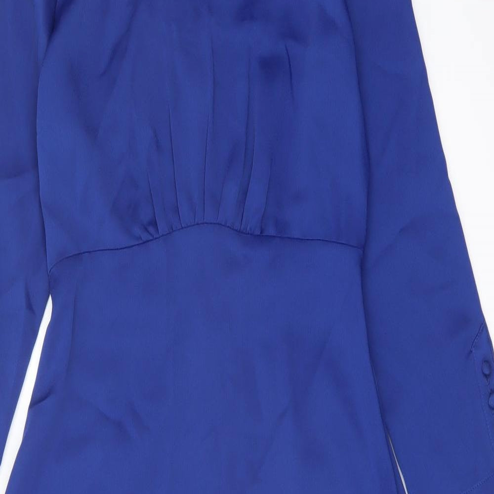 Marks and Spencer Womens Blue Polyester A-Line Size 6 Mock Neck Zip