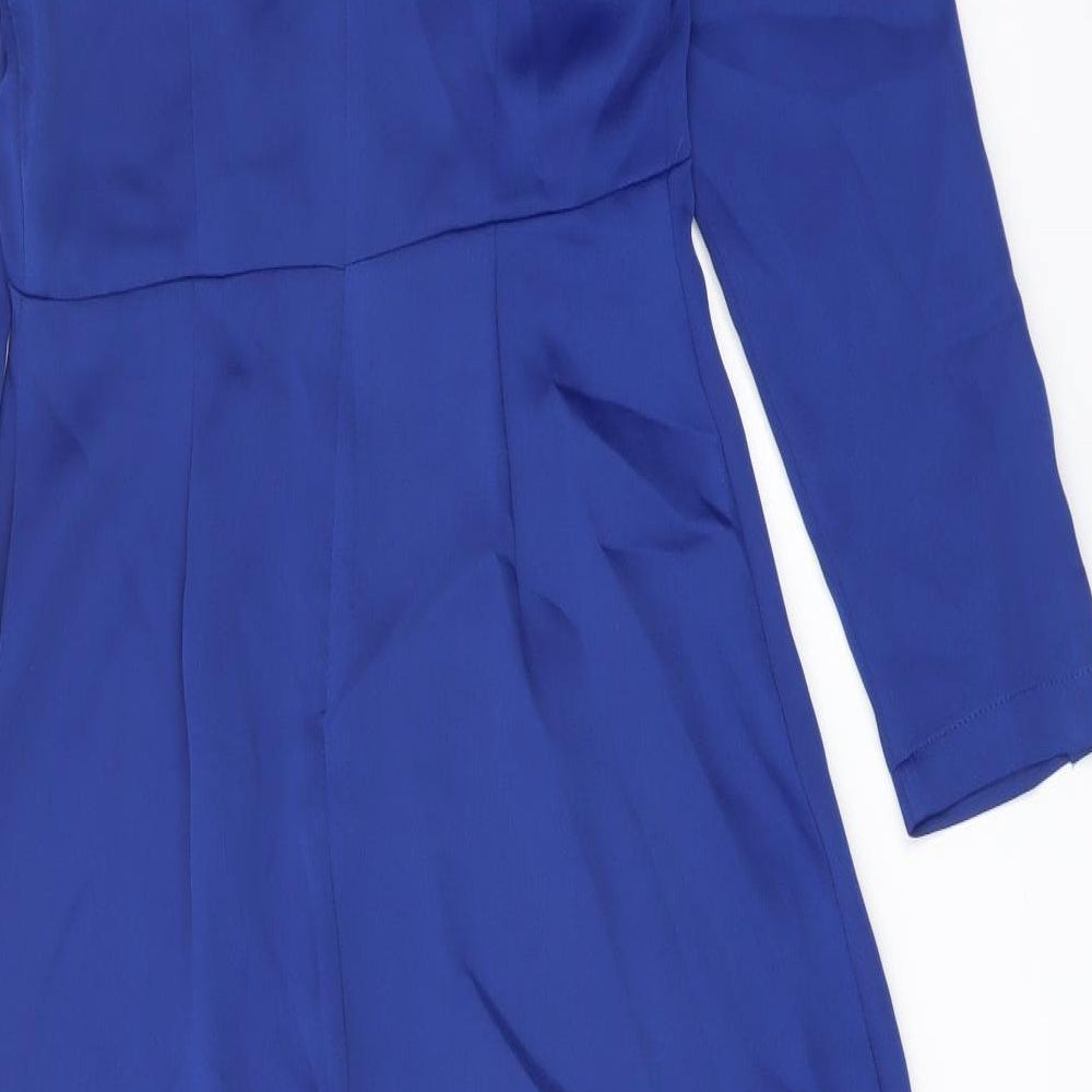Marks and Spencer Womens Blue Polyester A-Line Size 6 Mock Neck Zip